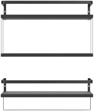 RICHER HOUSE 21 Tier Floating Wall Shelves Set of 2 - Black