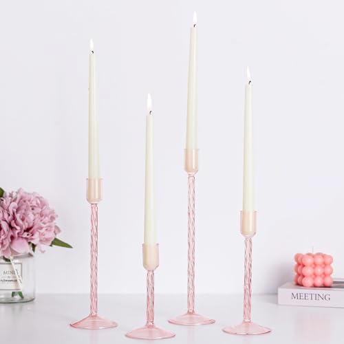 Hewory Glass Taper Candle Holders 4 Pcs Set