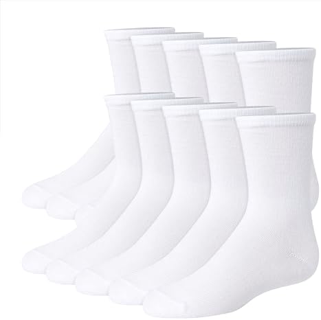 Hanes Girls 10-Pair Plain White Knit Crew Socks