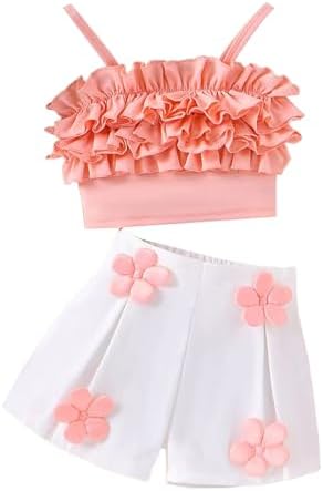 2 Piece Summer Girls Shorts Set with Flowers 1