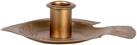 Creative Co-Op Taper Holder with Fish Tray in Antique Gold