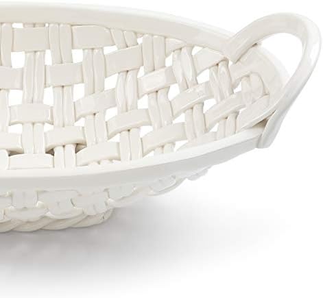 DEMDACO White Bread Basket Ceramic Decorative Bowl With Towel