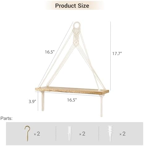 Mkono Macrame Floating Shelf Set of 2 Boho Wall Decor