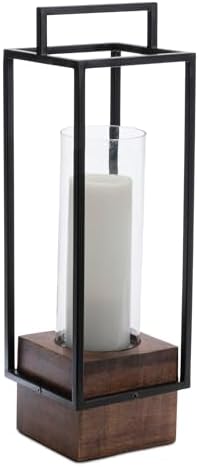 Melrose Iron Framed Wooden Base Candle Holder 20 Black Brown
