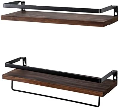 Floating Shelves with Towel Bar Set of 2 Brown 1