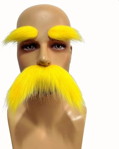 Yellow Fake Mustache and Eyebrows Set for Halloween Cosplay