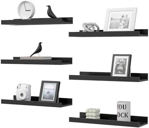 DOLLFIO Floating Shelves Set of 6 Black Wall Shelves