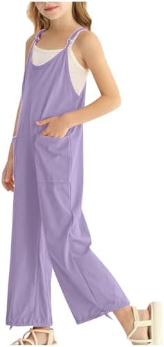 Girls Casual Jumpsuit with Spaghetti Straps and Pockets