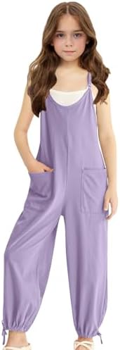 Girls Casual Jumpsuit with Spaghetti Straps and Pockets