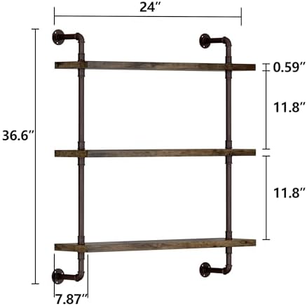 Helsin 3 Tier Industrial Pipe Shelf with Rustic Wood