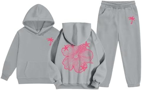Kids Flower Print Sweatshirt Sweatpants Set