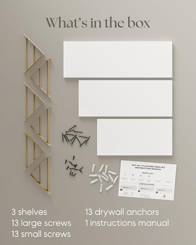 BAYKA Floating Wall Shelves Set of 3 White and Gold