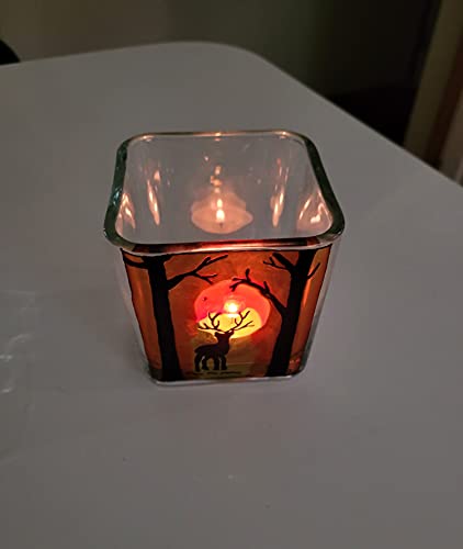Handmade Sunset Deer in Woods Candle Holder