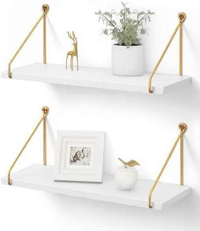 Afuly Floating Shelves Set of 2 Metallic Gold White