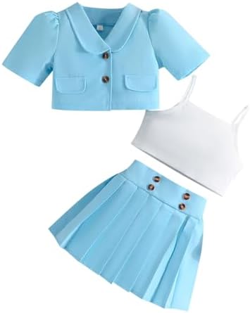 Toddler Girls Solid Short Sleeve Coat Suit 3Pcs Set