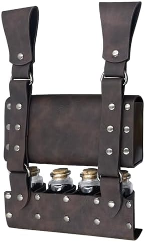 HiiFeuer Medieval Alchemy Belt Bag with 4 Cork Vials - Brown