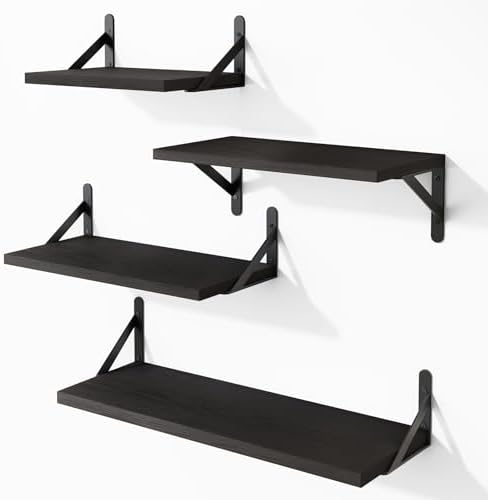 YGEOMER Floating Shelves Set of 4 Black Wall Shelves