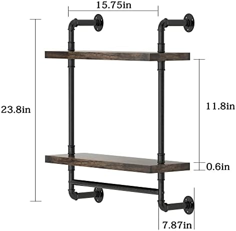 Helsin 2 Tier Industrial Pipe Floating Shelf with Towel Bar 1