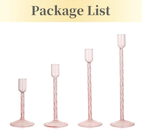 Hewory Glass Taper Candle Holders 4 Pcs Set