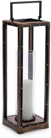 Melrose Wooden Base Iron Framed Candle Holder - 2525 Black Brown
