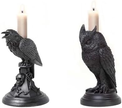 Gothic Owl and Crow Candle Holders 2PCS