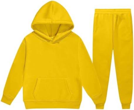 Kids Solid Yellow Sweatsuit Hoodie Sweatpants Set