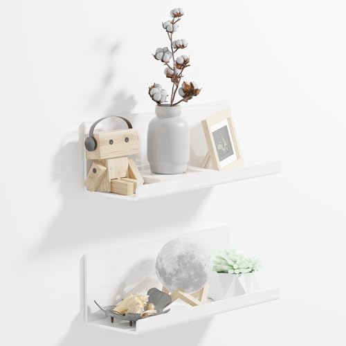 PAVSTINE Acrylic Floating Shelves Set of 2 White 12 Inch Adhesive No Drill