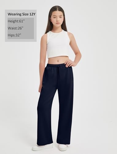 EXARUS Girls Wide Leg Sweatpants with Pockets 6-14Y