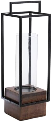 Melrose Iron Framed Wooden Base Candle Holder 20 Black Brown