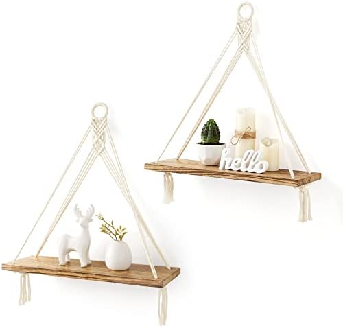 Mkono Macrame Floating Shelf Set of 2 Boho Wall Decor