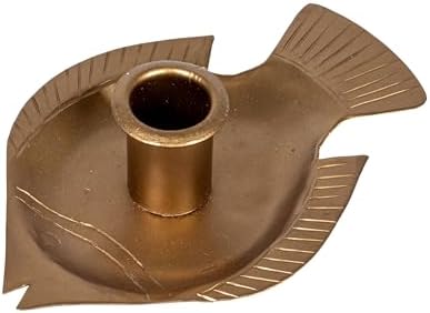 Creative Co-Op Taper Holder with Fish Tray in Antique Gold