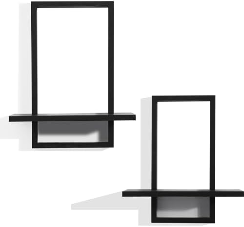PHOENANCEE Square Floating Shelves Black Set of 2