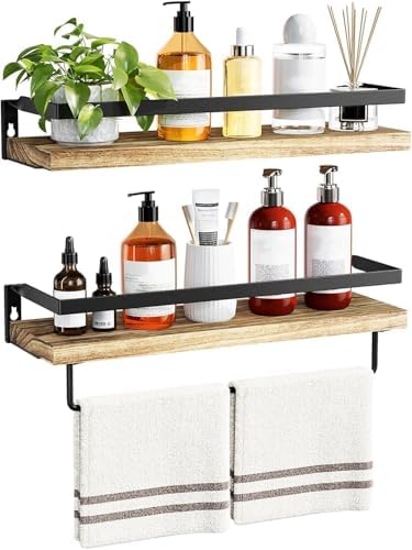 AMADA Bathroom Shelves Set of 2 with Towel Bar