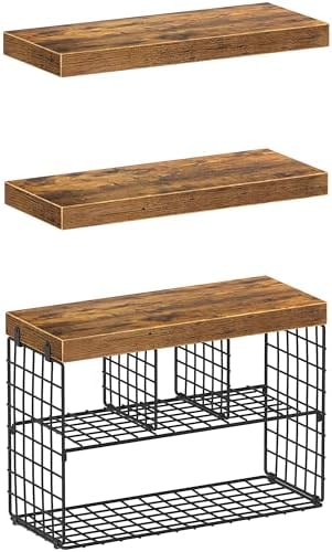 KLUVIS Floating Shelves Set of 3 Rustic Brown 1