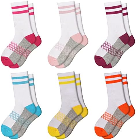 Comfoex Girls 6 Pair Athletic Half Cushioned Calf Socks