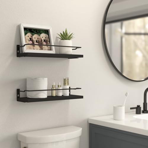 RICHER HOUSE Black Floating Wall Shelves Set of 2 1