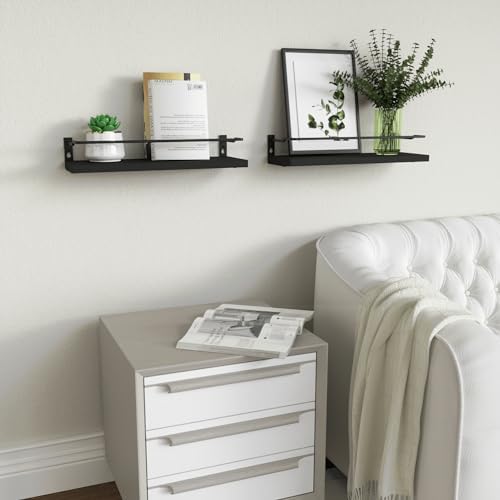 RICHER HOUSE Black Floating Wall Shelves Set of 2 1