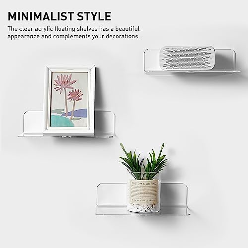 OAPRIRE Clear Floating Shelves Set of 2 - Non-Damaging Stylish Wall Storage