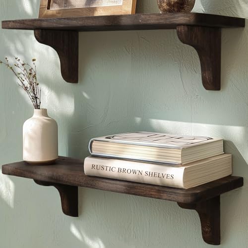 Willowy Real Wood Rustic Brown Wall Shelf Set - 2 Pack