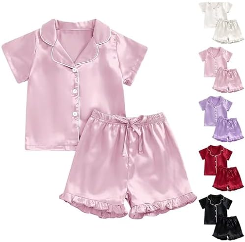 Baby Girls Satin Pajamas Set 2 Piece Soft Short Sleeve