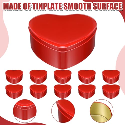 Blulu 18 Pcs Heart Shaped Metal Tins with Lids Red