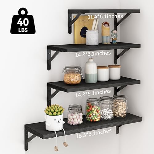 YGEOMER Floating Shelves Set of 4 Black Wall Shelves