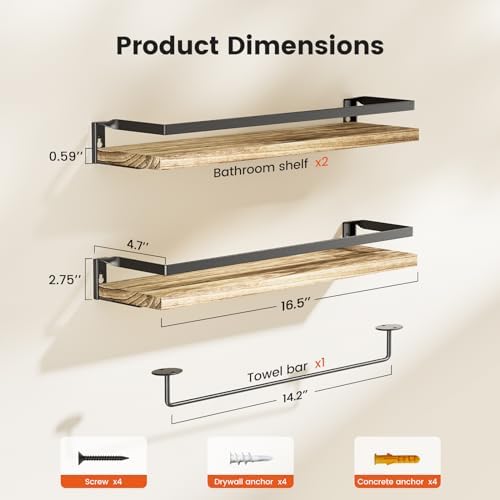 AMADA Bathroom Shelves Set of 2 with Towel Bar