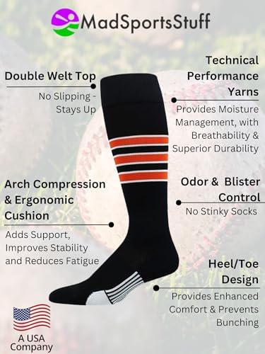 MadSportsStuff Dugout Striped Baseball Socks for All Sizes
