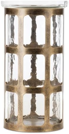 Melrose Wavy Glass Candle Holder with Gold Frame - 10 Inch