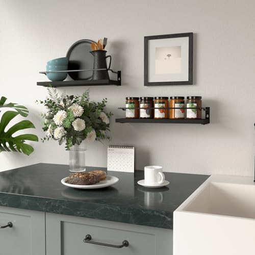 RICHER HOUSE Black Floating Wall Shelves Set of 2 1