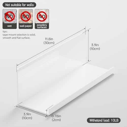 PAVSTINE Acrylic Floating Shelves Set of 2 White 12 Inch Adhesive No Drill