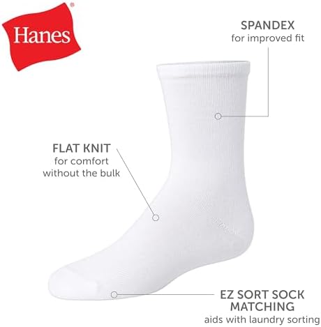 Hanes Girls 10-Pair Plain White Knit Crew Socks