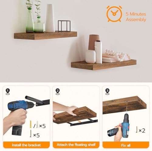 HOOBRO Floating Shelves Set of 2 Rustic Brown