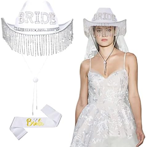 Handmade Bride Hat with Fringe and Shoulder Strap Set 1